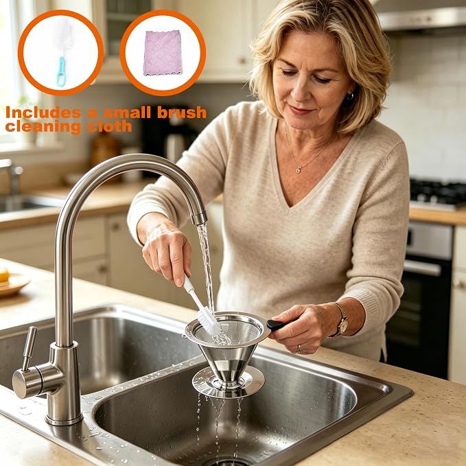NKOVE Pour Over Coffee Dripper Stainless Steel Reusable Filter Coffee Maker | Reusable Metal Cone Filter, Fine Mesh Stainless Steel, Home Pour Over Brewing, Paperless Coffee Filter