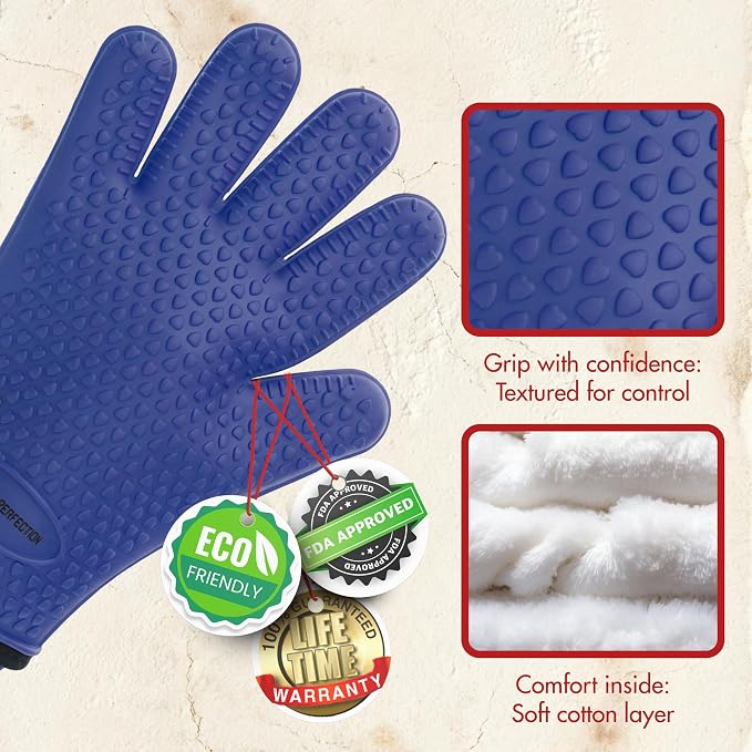 KITCHEN PERFECTION XL Silicone Griddle Gloves - Heat Resistant Oven Mitts | Waterproof, 5-Finger Design For A Better Grip, Best Griddle Grilling Accessories, Compatible with Blackstone, Weber & More