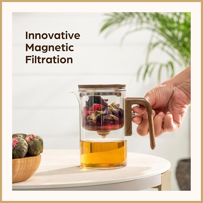Magic Tea Pot - Modern Glass Infuser Tea pot - Water Separation Enchanted Teapot with Heat-Resistant Handle - Elegant Gift Box & Writable Card - Perfect for Loose Leaf Tea - 1000 ML (34oz)