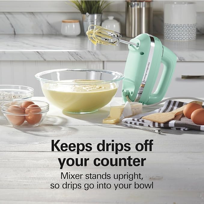 Hamilton Beach Retro 5-Speed Electric Hand Mixer With SmartBoost Technology | Powerful 1.3 AMP DC Motor for Effortless Mixing | Slow Start | Beaters & Whisk | Snap-On Storage Case | Green | 62601N