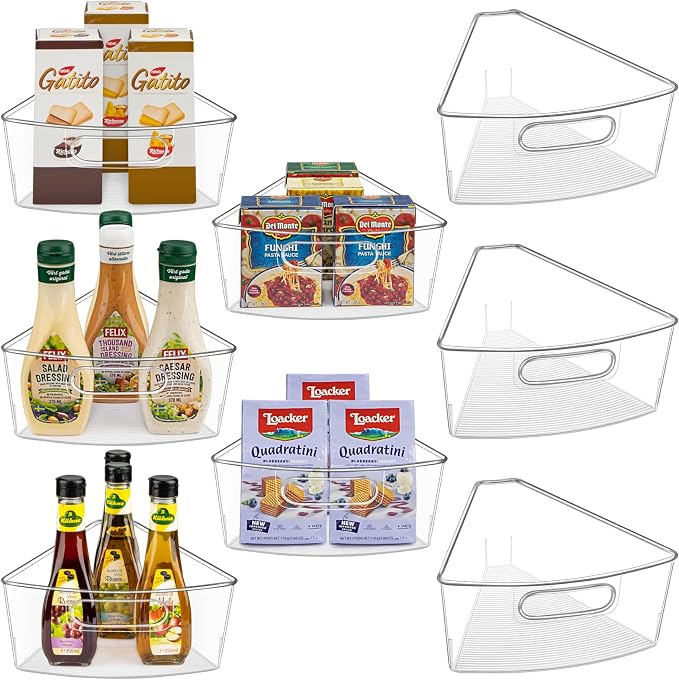 Lazy Susan Cabinet Organizer Bins for 26"/ 28"/ 32" Diameter | Corner Organizer, Plastic Cabinet Storage Bin, 1/8 Wedge - Food Safe, BPA Free, with Non-Slip Pads (for 26" Diameter, 8 Pack)