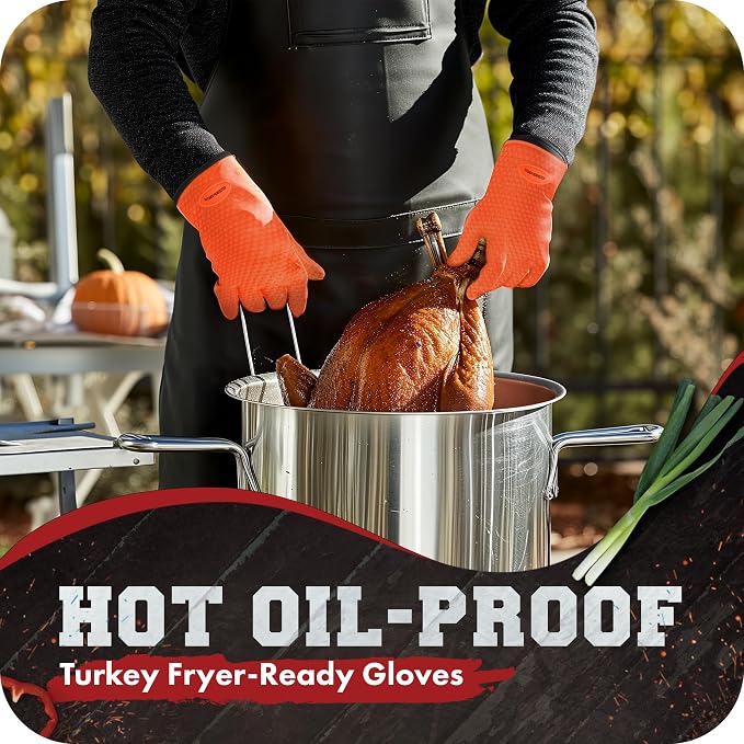 KITCHEN PERFECTION Silicone Smoker BBQ Gloves - Heat Resistant Oven Mitts | Waterproof, 5-Finger Design For A Better Grip, for Pitmasters, Meat Smoking, Grilling, Cooking, Frying Turkey | Grill Gift