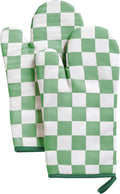 Ohocut Green Checkered Oven Mitts Heat Resistant, Vintage Retro Checkerboard Cute Oven Mitts, Non-Slip Silicone Kitchen Oven Gloves 1 Pair 7''x13''