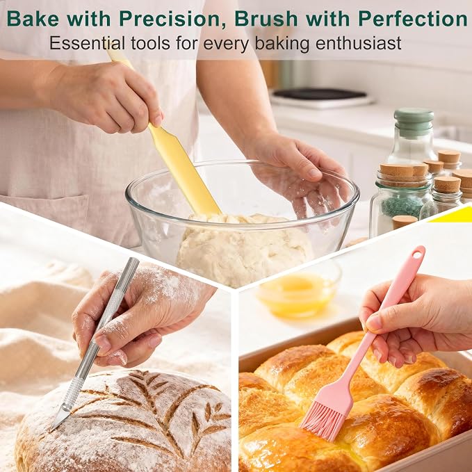 6 PCS Silicone Spurtle Spatula Set for sourdough starter Baking Cooking | Flexible Skinny Cake Cream Dough Jar Spatulas Scraper, Bread Lame Scoring Tool, Kitchen Utensil Tools for Mixing Stirring