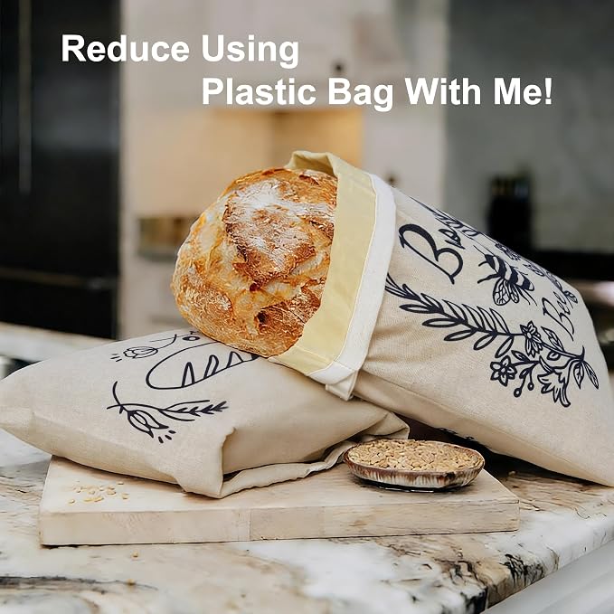 Reusable Beeswax Bread Bags for Homemade Bread & Sourdough, 2-Pack XL Airtight Food Storage Bags, Organic Cotton Linen Covers - Freezer-Friendly Freshness Preservation Keeps Fresh Longer