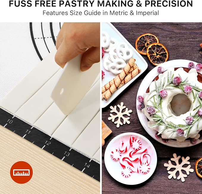 DANIA & DEAN 26"x16" Large Durable Silicone Baking Mat for Pastry and Bread | Non-Slip & Non-Stick Mat with Measurements, for Pizza, Pie Crust, Dough Rolling, Pasta & Sourdough, Reusable Counter Sheet