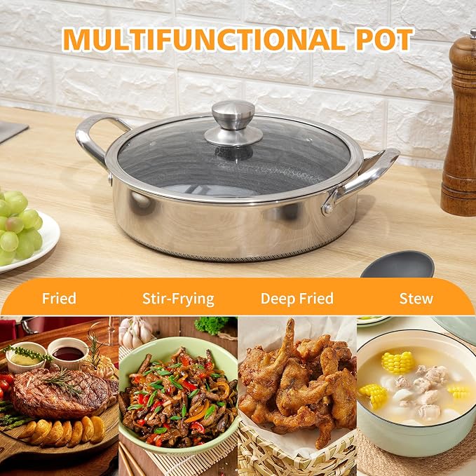 Toutrop Stainless Steel Saute Pan 12 inch Deep Frying Pan,5 Quarts Nonstick Skillet Large Sauté Pan with Lid,PFOA Free Cookware,Induction Compatible Chef Cooking Pan,Dishwasher & Oven Safe