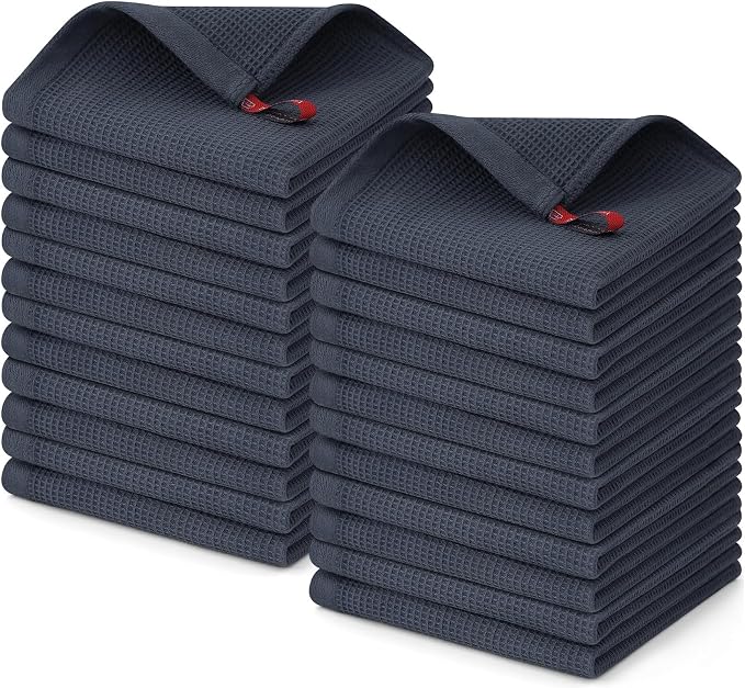 Homaxy 100% Cotton Waffle Weave Dish Cloths, 24 Pack, Dark Grey | Soft and Absorbent Dish Towels, 12 x 12 Inches Quick Dry Dish Rags
