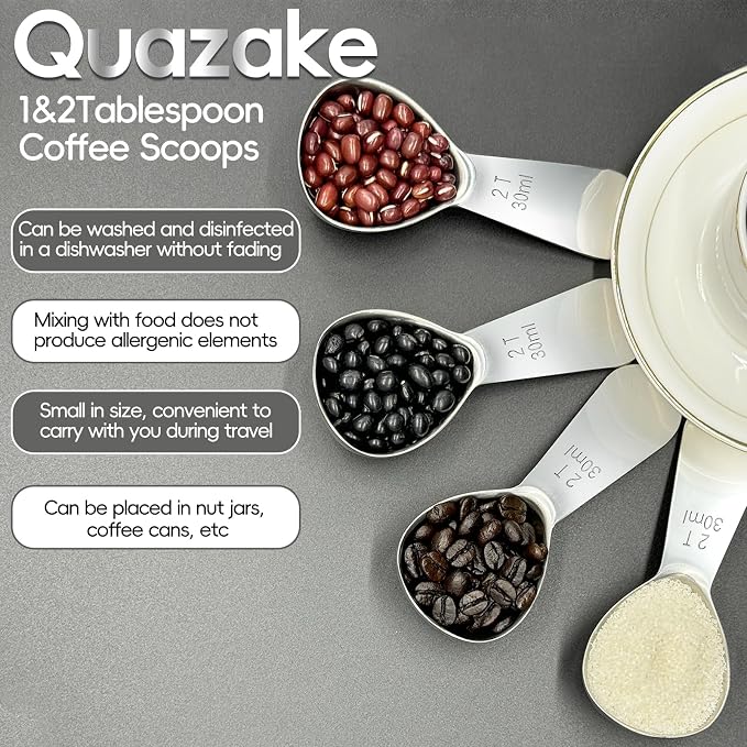 Coffee Scoop 2 Tablespoon Measuring Spoons for Ground Coffee30ML18/8(2Pcs). | (304)Sturdy Short Handle 2 Tbsp Metal Stainless Steel Coffee Spoon,Coffee Measuring Scoop Fit into Airscape Coffee Canisters.