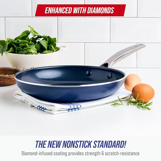 Blue Diamond 10" Diamond Infused Ceramic Nonstick Frying Pan Skillet, Blue | PFAS-Free Ceramic Nonstick, Dishwasher & Oven Safe, Stay Cool Handle, Durable Metal Utensil Safe, Egg & Omelet Pan