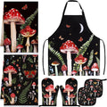 7 Pcs Mushroom Kitchen Linen Set - Durable Polyester Apron, 2 Quick-dry Towels, Oven Mitt & Pot Holders, Aesthetic Cottagecore Decor, Red Mushroom Gifts for Women, Housewarming Gift