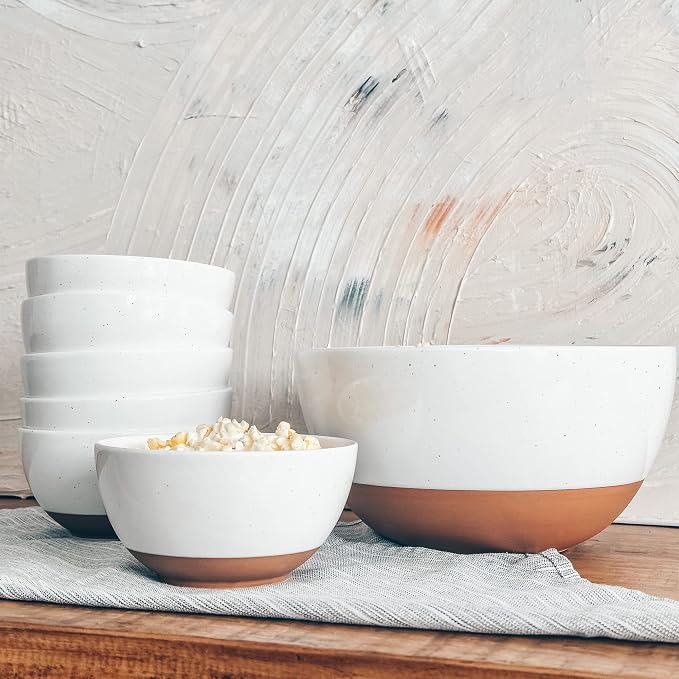 Mora Ceramic Small Dessert Bowls - 16oz, Set of 6 - Microwave, Oven and Dishwasher Safe, For Rice, Ice Cream, Soup, Snacks, Cereal, Chili, Side Dishes etc - Microwavable Kitchen Bowl, Vanilla White