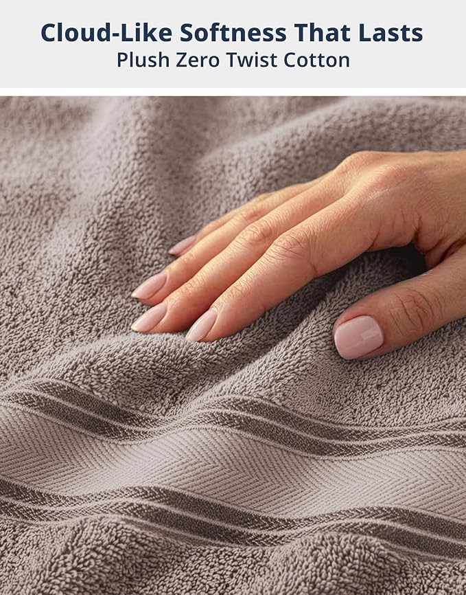 LANE LINEN Towel Set for Bathroom Soft Absorbent Quick Dry - Platinum | Set Of Towels - Dobby Border Accent, OEKO-TEX Certified, Zero-Twist Durability, Zero-Twist Cotton, Terry Weave Comfort