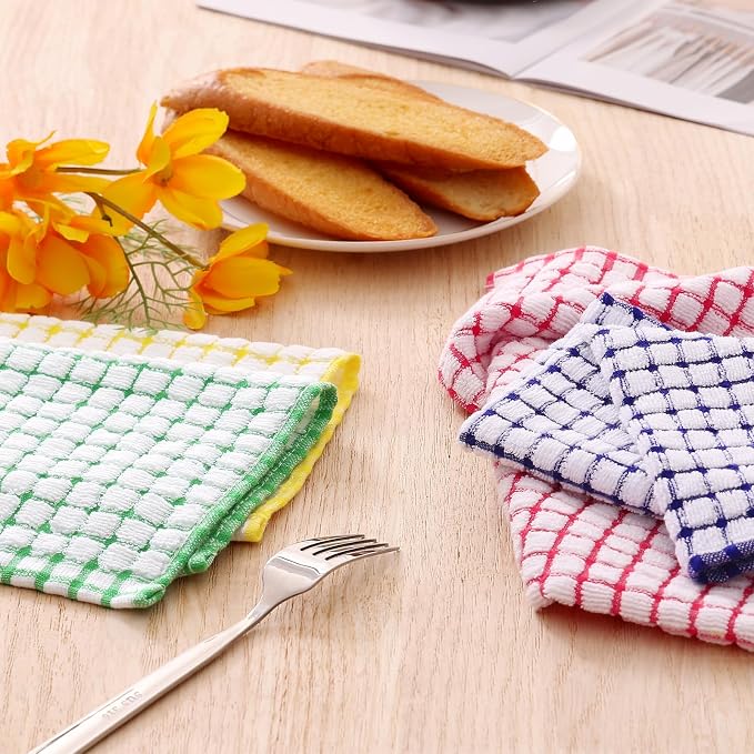 Kitinjoy Cotton 8 Pack Terry Kitchen Dish Cloths, Yellow | 12 x 12 Inches Super Soft and Absorbent Dish Rags, Quick Drying Dish towels for Washing Dishes