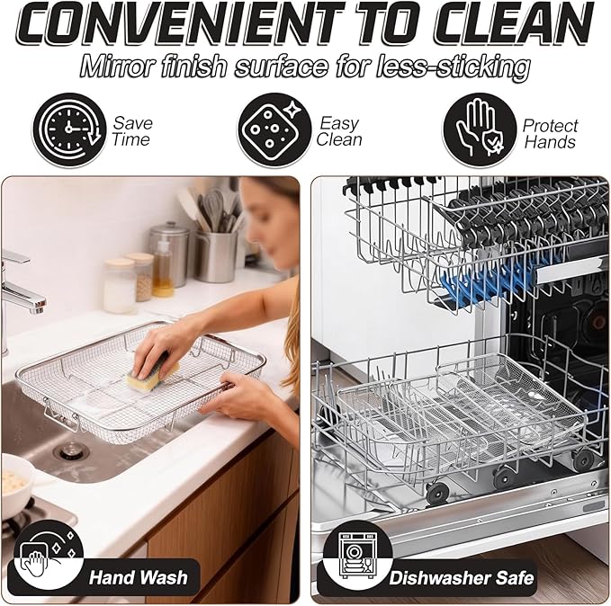 P&P CHEF 11.8 Inch Air Fryer Basket for Oven, Air Fryer Rack, 3 Pieces | Food-grade Stainless Steel Air Fryer Accessories for Frying Cooking Baking Roasting, Ideal for Fried Food, Dishwasher Safe