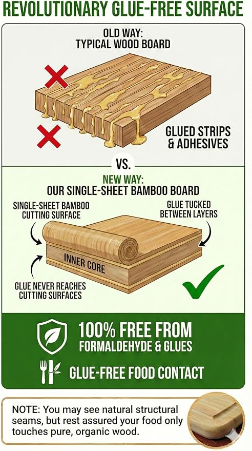 HEALTHIEST Glue-Free Surface Organic Bamboo Wood Cutting Board 3-Piece Set – Non Toxic Cutting Board Set – Lightweight, Heavy Duty Wooden Serving Boards for Charcuterie - Safer Family Meal Prep