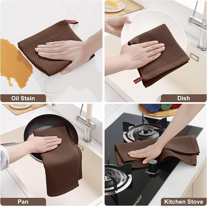 Homaxy 8 Pack 100% Cotton Kitchen Towels and Dishcloths Set, Coffee | 12 x 12 Inches and 13 x 28 Inches Kitchen Towels Set, Ultra Soft Absorbent Dish Cloths for Washing Dishes