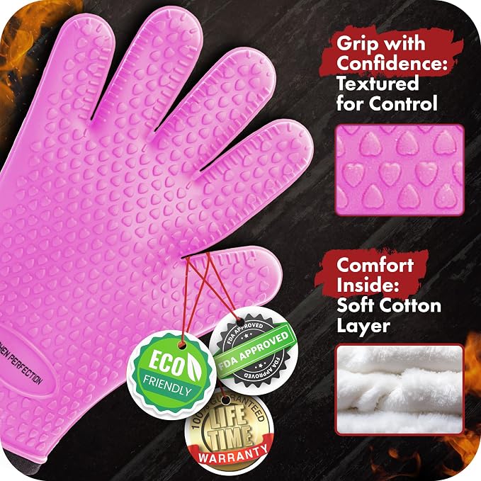 KITCHEN PERFECTION S Silicone Smoker BBQ Gloves - Heat Resistant Oven Mitts | Waterproof, 5-Finger Design For A Better Grip, for Pitmasters, Meat Smoking, Grilling, Cooking, Frying Turkey | Grill Gift