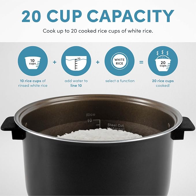 AROMA® 20-Cup Slow Cook Rice Cooker and Brown Rice Cooker with Lift-Out Pot Handles and Silicone Storage Lid — PFAS-Free CoreCoat™ Ceramic