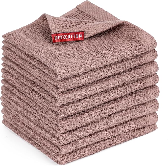 Kitchen Towels 8-Pack Kitchen Dish Cloths,100% Cotton,12x12 In,Brown | Towels Waffle Weave,Ultra Soft Absorbent, Quick Drying