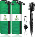 2 Pack Golf Towels with Club Brush, Microfiber Waffle Cleaning Set | Waffle pattern microfiber for strong water absorption, cleans clubs & balls, 2 towels + 1 brush, ideal for golfers