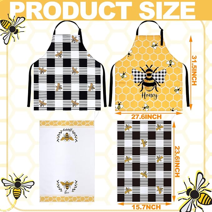13 Pcs Bee Kitchen Decor Accessories Kitchen Apron Dish Towels Oven Mitts and Pot Holders Cute Wooden Spoons for Bee Festival Farmhouse Home Decoration Housewarming Gifts
