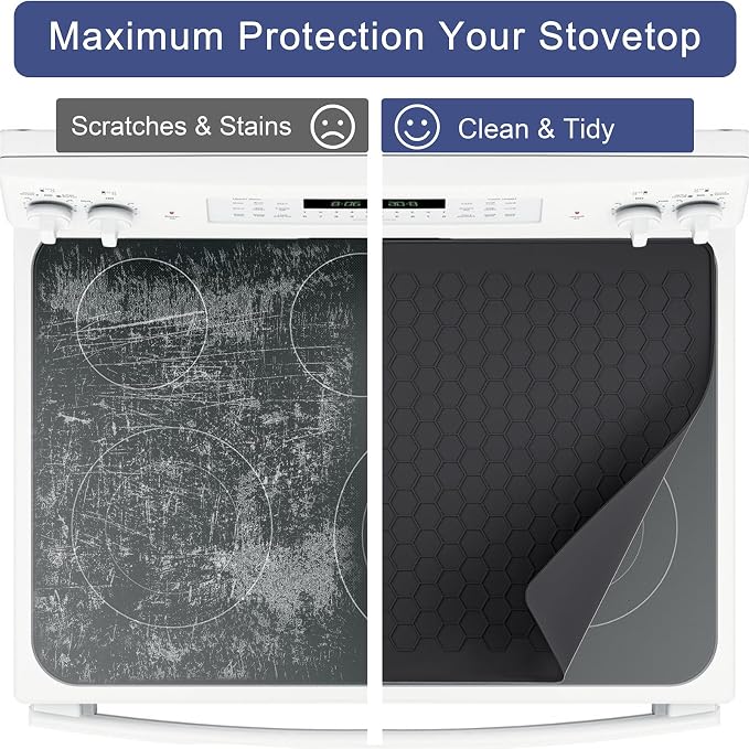 Stove Top Covers for Electric Stove - 28" x 20" Thickened Silicone Stove Mat for Glass Top Stove, Heat Resistant Cooktop Protector, Ceramic Range Covers, Dish Drying Mat for Home Kitchen, Black