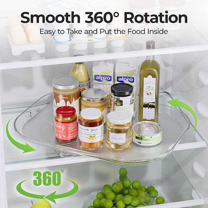 LAMU Lazy Susan Organizer 14.56''x11'' for Refrigerator Organizers and Storage Fridge Organization, Turntable Condiment Organizer for Kitchen, Table Top, Cabinet, Pantry, Countertop, 1 Pack