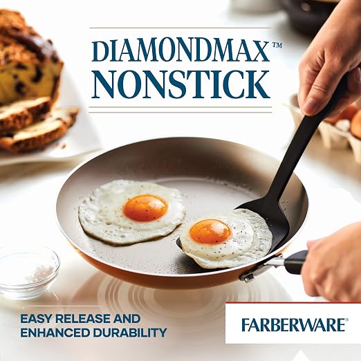 Farberware Cookstart Aluminum DiamondMax Nonstick Cookware Set, Kitchen Essentials, 15-Piece, Copper