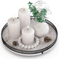 AMH 12-Inch Whitewashed Farmhouse Lazy Susan Tray with Black Metal Frame | Smooth rotating oak tray with walnut finish for dining tables, kitchen counters, pantries and cabinet storage.