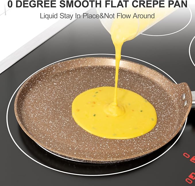 Innerwell 10 Inch Nonstick Crepe Pan,Granite Coated Pancake Pan-Gold | Granite nonstick coating, PFOA-free.Works on gas, electric, ceramic & induction. Easy-release & easy-clean.