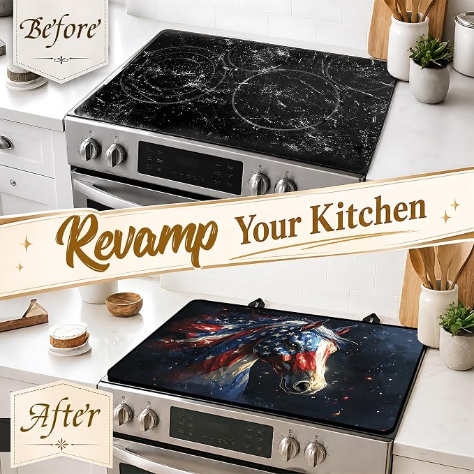 Patriotic Electric Stove Top Cover | Heat Resistant Glass Cooktop Protector for Kitchen Ceramic Countertops, Multiuse Stove Cover and Dish Drying Mat