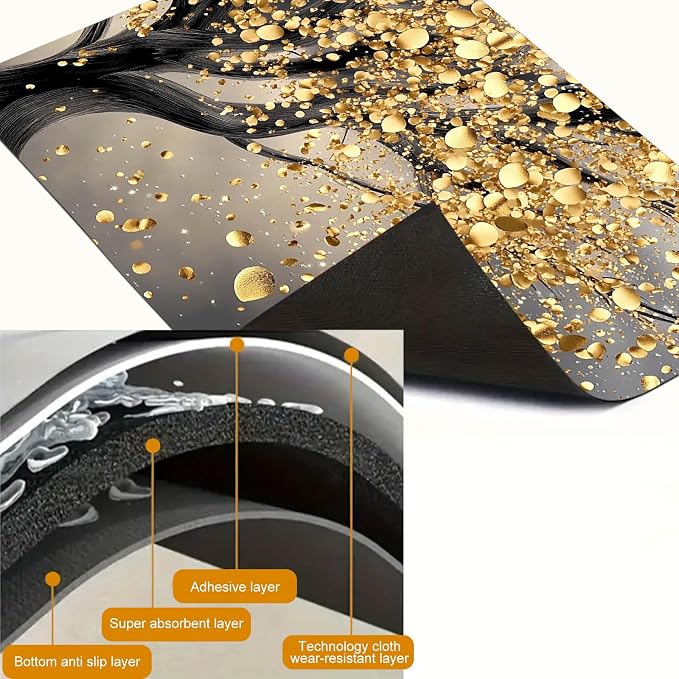 HOMETITUTE Golden Breeze Tree Stove Top Cover 28x20 Gold Leaf Diatomite Mat