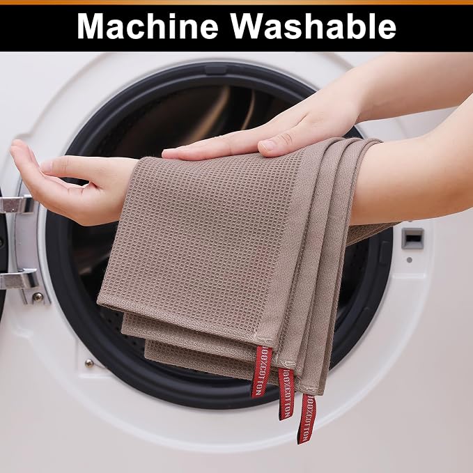 Homaxy 100% Cotton Waffle Weave Dish Cloths, 6 Pack | Soft and Absorbent Dish Towels, 12 x 12 Inches Quick Dry Dish Rags, Beige/Dark Grey/Brown