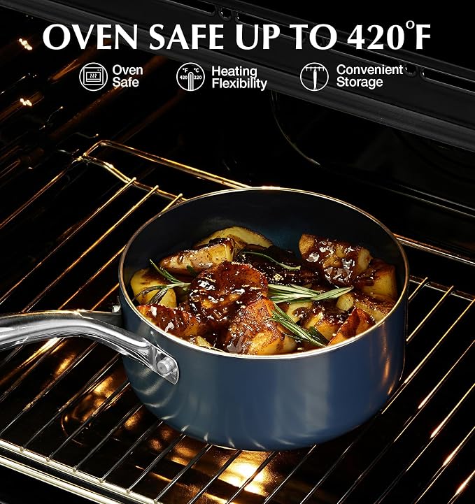 KOCH SYSTEME CS 4 QT Saucepan with Lid, 4 Quart Nonstick Ceramic Sauce pan with Stainless Steel Handle, Non-Toxic Cooking Pot, Induction Pot, Oven Safe, Compatible for All Stove Top, Gradient Blue