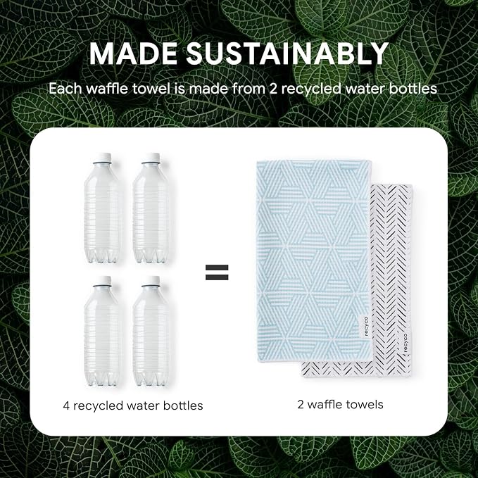 RECYCO Waffle Kitchen Towel Set of 2 - Quick Dry Microfiber Sustainable Dish Towels - Ultra Absorbent Reusable Cleaning Tea Towels - Lightweight Hand Towels,16”x 28”, Modern Maze