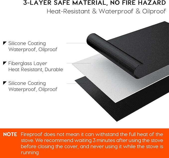 Fireproof Stove Cover for Electric Stove, 28.5" Glass Top Protector | 3-Layer Safe Material, Flame Retardant, Waterproof, Heat-Resistant Kitchen Mat, Flat Oven Cover Mat