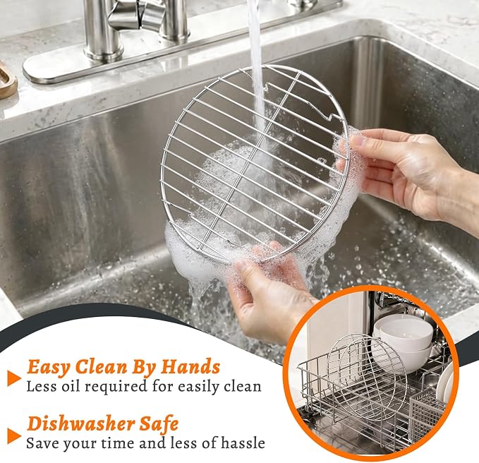 P&P CHEF 9 Inch Cooking Rack Round for Steaming Cooling, Silver, 2 Pack | Stainless Steel Round Wire Rack for Baking Grilling, Roasting, Fits Air Fryer, Steamer Pot, Oven & Dishwasher Safe