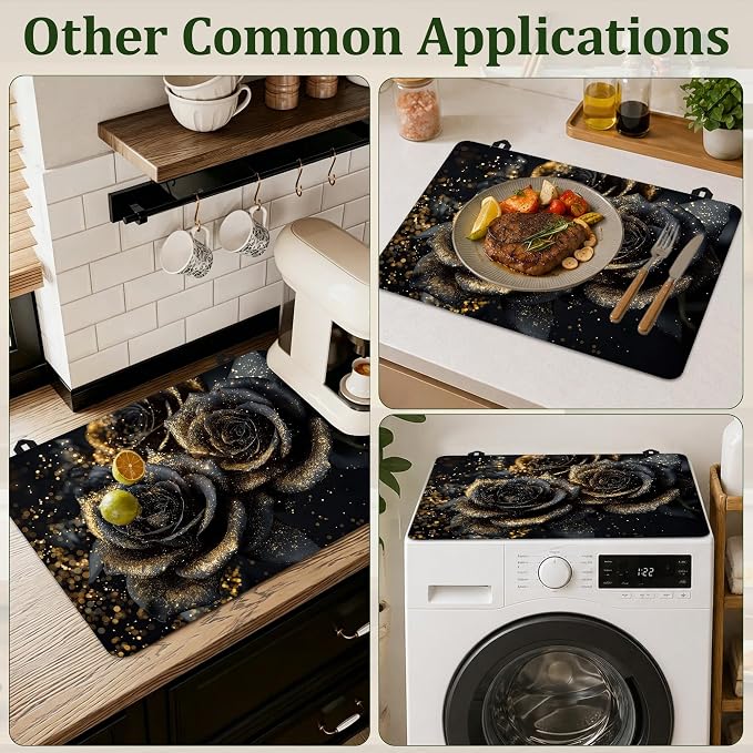 Black Gold Rose Stove Top Cover for Electric Stove 28.5"x 20.5",Heat Resistant Glass Top Stove Cover Protector,Glass Cooktop Covers, Kitchen Flat Electric Stove Top Covers