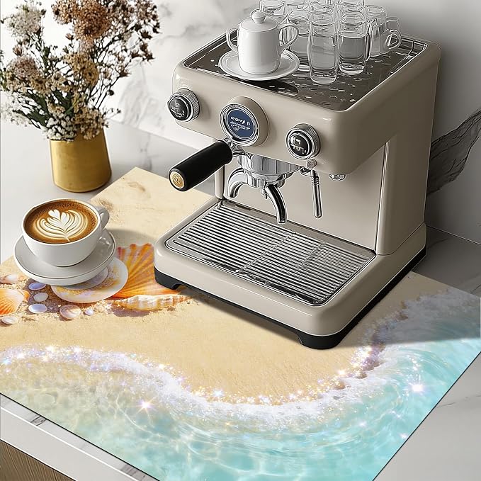 HOMETITUTE Summer Stove Top Covers for Electric Stove 28x20 Inches Heat Resistant Glass Cooktop Protector Pad Coastal Seashell Beach Decorative Stovetop Cover for Kitchen Coffee Bar Decor