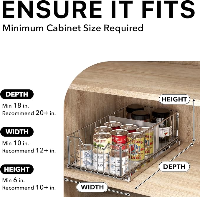Simple Houseware Pull-Out Cabinet Sliding Basket, 17.2Dx9.7Wx5H, Chrome | Ideal for Kitchen and Bathroom Cabinet Storage Organizer, Under Sink or Pantry Organization