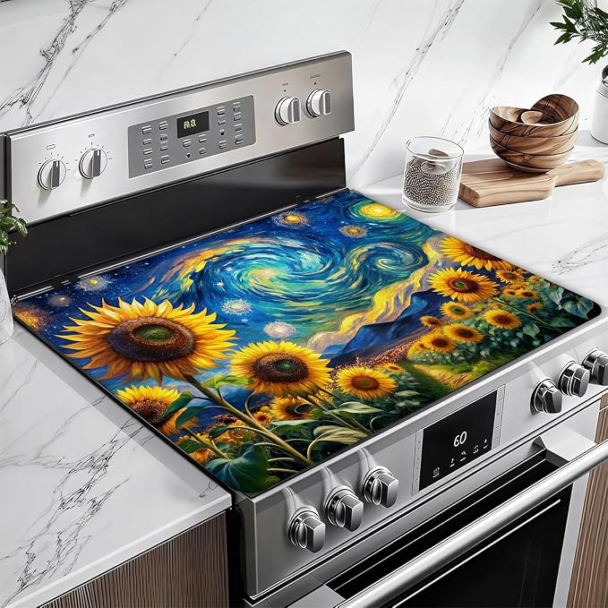 Starry Sunflower Stove Top Covers for Electric Stove, Electric Gas Stove Pad Heat Resistant Range Cooktop Protector for Home Decor Kitchen 28"x20"