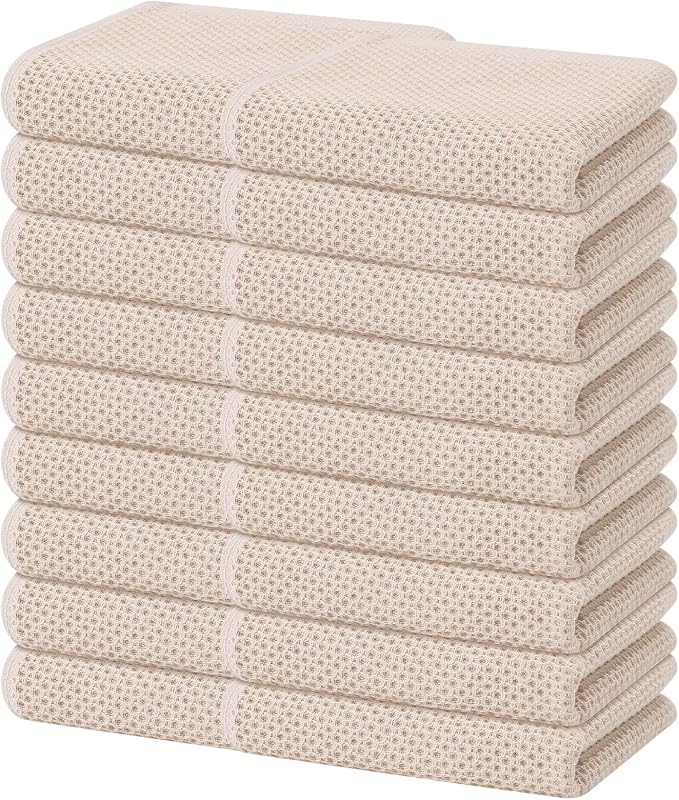 Homaxy 100% Cotton Waffle Weave Kitchen Dish Towels 18-Pack, Beige | 13 x 28 Inches, Ultra Soft Absorbent Dish Towels, Quick Drying Cleaning Towels