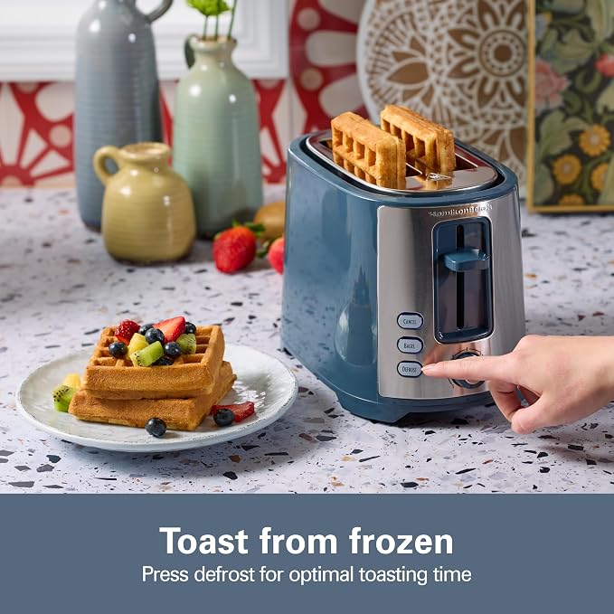 Hamilton Beach Extra-Wide Slot 2 Slice Toaster With Bagel & Defrost Buttons | Browning Control With 7 Shades | Auto Shutoff | Toast Boost | Slide-Out Crumb Tray | Kitchen Makeover Blue | 22634
