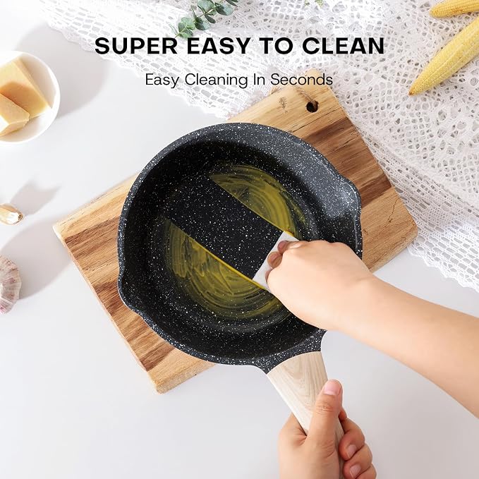 Kordisen Sauce Pan Set with Lid, 1.5Qt & 2.5 Qt Nonstick Cooking Pots with Pour Spout, Easy to Clean, Small Kitchen Induction Saucepan with Granite Coating, PFOA/PFOS Free (Black)