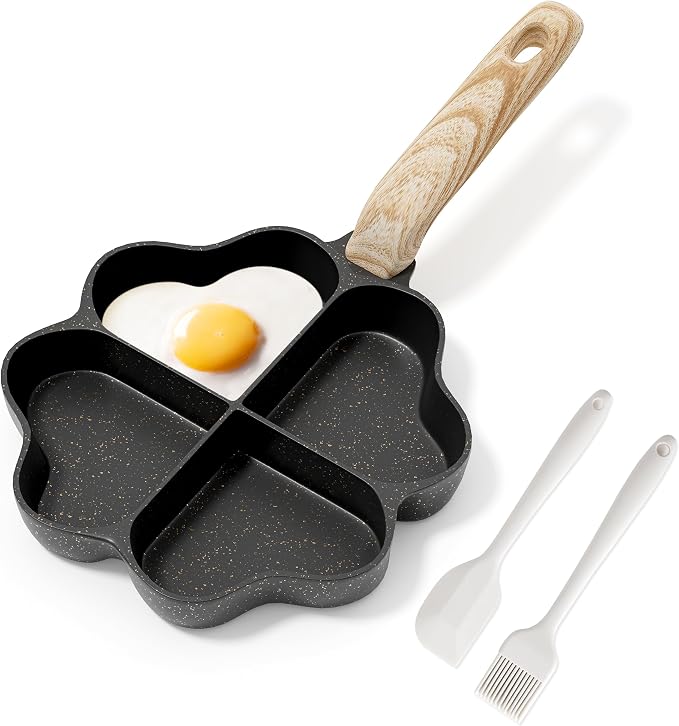 Caannasweis Egg Omelette Pan, 4-Cup Nonstick Granite Omelette Skillet Breakfast Frying Pan Egg Cooker Suitable for Gas Stove & Induction Cookware, PFOA PFOS Free, Black Heart Shaped
