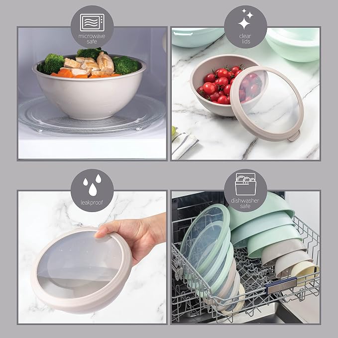 COOK WITH COLOR Nesting Mixing Bowls - 12 Piece Plastic Bowl Set with Lids, Microwave Safe (Mint Ombre)