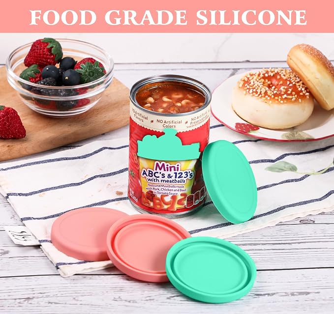 3 Inch Silicone Can Lids for Canned Food, 4 Pack Can Cover for for Chef Boyardee, Van Camp's, Goya, Bush's Best, Farmer's Market Can, Fit Most Standard Size, Dishwasher Safe