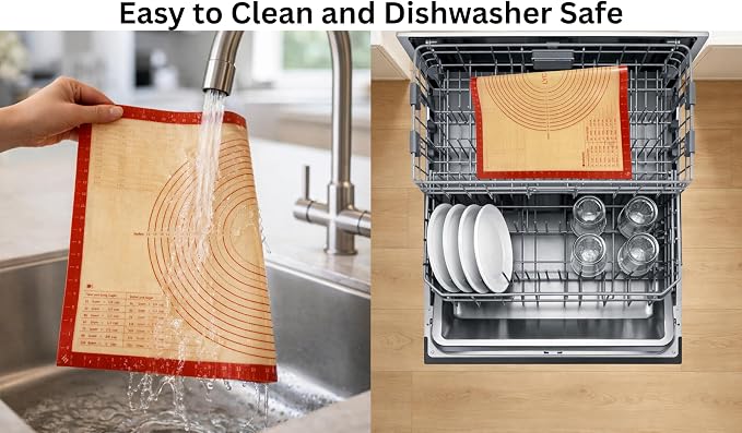Silicone Pastry Mat with Measurements, 36 x 24 Inch Extra Thick Non-Slip Nonstick XL Baking Mat for Dough Rolling, Kneading, Fondant and Pie, Red