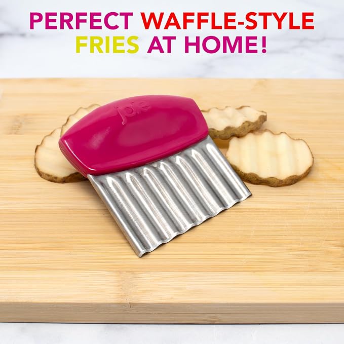 Joie Crinkle Cutter Knife, Wavy Slicer for Potatoes, Vegetables, and More | Stainless Steel Blade Great For Cutting Fries And Other Foods, BPA-Free, Colors May Vary, Receive Purple, Red, or Lime Green